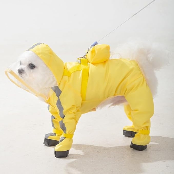 Full Coverage Small Dog Raincoat, Waterproof with Four-Leg Protection, Ideal for Teddy Bears, Includes Waterproof Mini Backpack (Yellow, Medium(Suggest Weight 5.5-8.8lb))