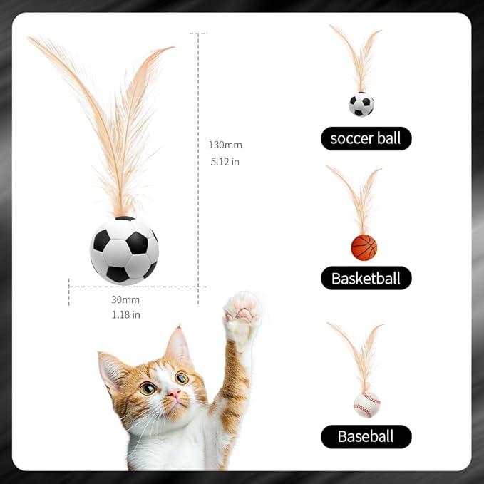 PAZ'S GIFT Interactive Cat Toys Set, 3 Piece Bouncing Badminton Ball with Feathers, Cat Chasing Exercise to Calm Down The kitten's Mood, Indoor Kitten Play