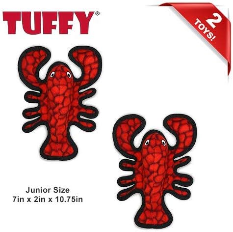 TUFFY - World's Tuffest Soft Dog Toy - Ocean Larry Lobster -Squeakers - Multiple Layers. Made Durable, Strong & Tough. Interactive Play (Tug, Toss & Fetch). Machine Washable & Floats. (Junior 2 Pack)