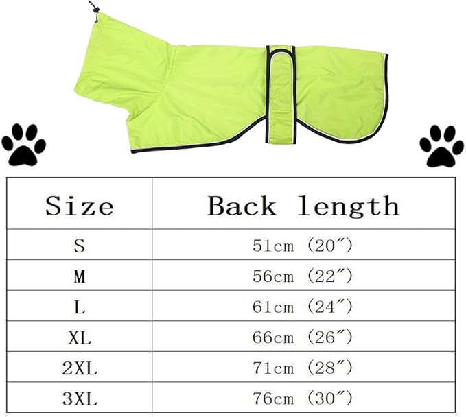 Dog Raincoat with Reflective Bar, Rain/Water Resistant, Adjustable Vest - Dog Raincoats for Greyhounds, Lurchers and Whippets - Light Green - XXXL