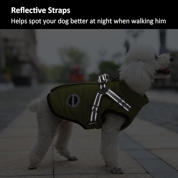 Dog Winter Coat,Warm Jacket Paded Fleece Dog Vest with Built in Harness,Waterproof Windproof Reflective Cozy Adjustable Snow Pet Coat Clothes with Zipper for Small Medium Large Dogs