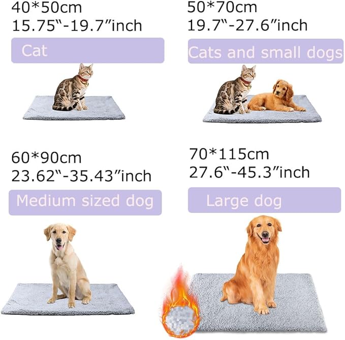 Heated Cat bed Self Warming Cat Bed Self Heating Cat Dog Mat Advanced Extra Warm Thermal Pet Pad For Indoor Outdoor Pets with Removable Cover Non-Slip Bottom Washable Non Electric Grey 27.5*45.2inch