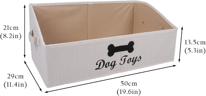 Large Dog Toy Basket Collapsible Dog Toy Box Fabric Trapezoid Dog Toy Bin Storage for organizing pet Toys/Blankets/leashes/Rope Toys/Clothing-Can be Personalized-Slub Beige