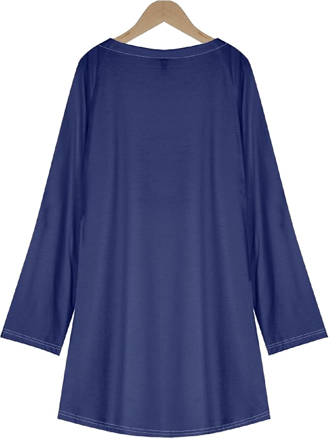 Womens Tunic Shirt Cute Cat Print Long Sleeve Round Neck Women T Shirts Cotton Casual Plus Size Vacation Tunics Tops