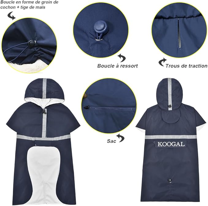 Pet Large Dog Raincoat Apparel Poncho Waterproof for Medium Large Sized for Dog Rain Coat Clothes (Navy Blue, 4XL)