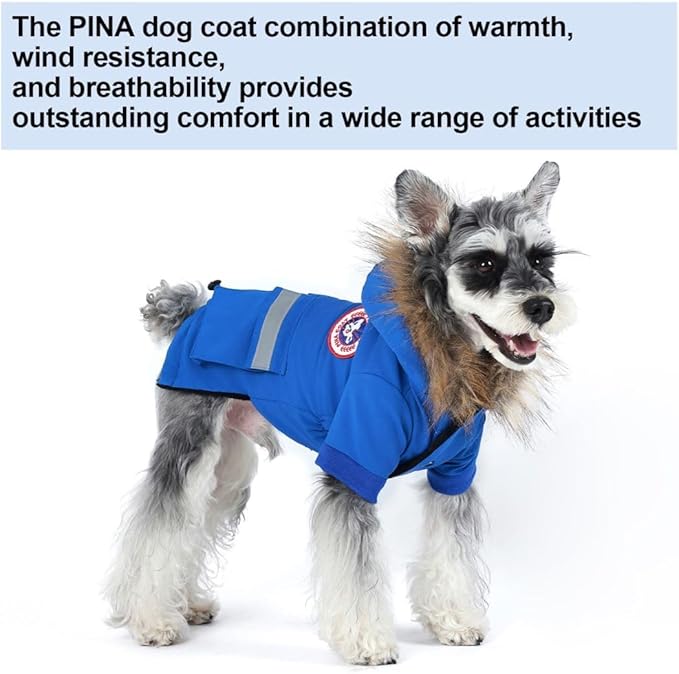 PINA Small Dog Coats - Waterproof Winter Jacket with Flannel Lining, Faux Fur Hood & Pocket