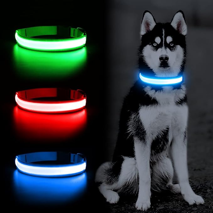 YFbrite Ultra Light Adjustable LED Dog Collar, Light up Dog Collars Rechargeable Glowing in The Dark Collars Visiblity & Safety for Small, Medium, Large Dogs (Blue, Small)