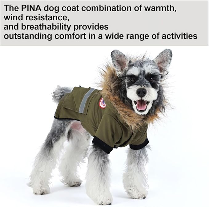 PINA Small Dog Coats - Waterproof, Warm Winter Jacket with Faux Fur Hood, Reflective, Flannel Lined, Windproof, Pocket