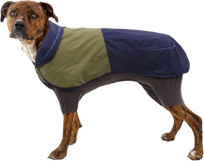 Ruffwear, Sun Shower Dog Raincoat Coverall, Waterproof & Windproof All-Weather Jacket with Full Coverage & Leg Straps, Lightweight & Reflective Dog Gear, Midnight Blue, Large