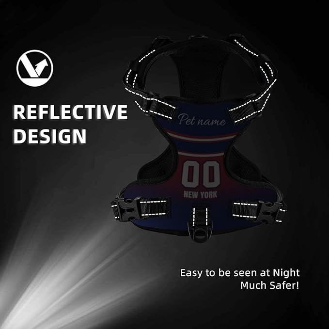Personalized New York Dog Harness with Reflective Stripes Custom Name and Number Dog Vest Harness with Pet Traction Rope for Small Medium Large Dog