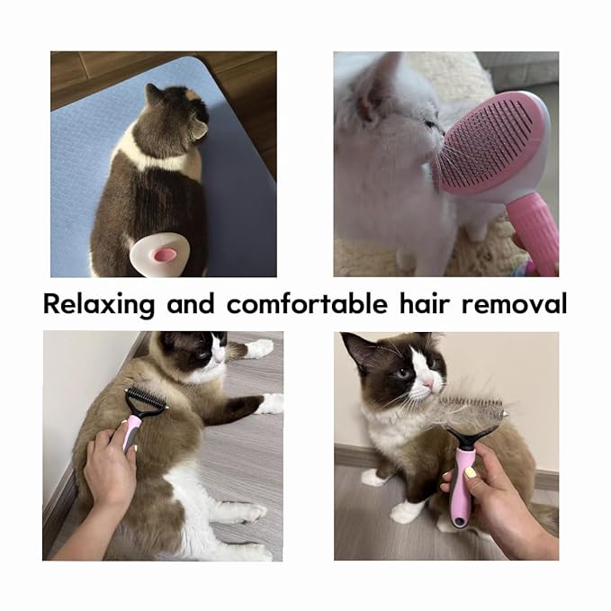 Pet Grooming Combo — Shedding Brush with Metal Comb for Detangling and Removing Undercoat in Long-Haired Dogs and Cats. helping reduce shedding by up to 95%.