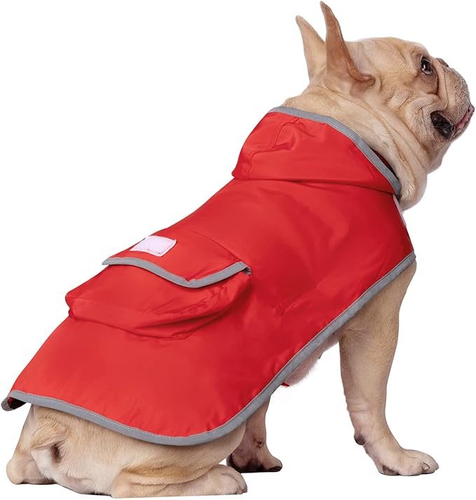 HDE Reversible Dog Raincoat Hooded Slicker Poncho Rain Coat Jacket for Small Medium Large Dogs Buffalo Plaid Red - M