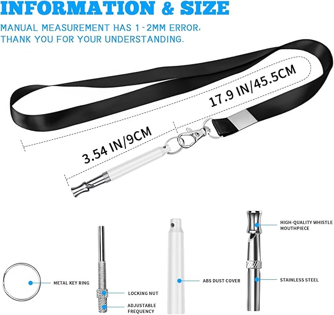 2 PCS Dog Whistles,Professional Recall Dog Training Whistle with Lanyard,Adjustable Ultrasonic Silent Dog Recall Whistles,Dog Whistle to Stop Barking Neighbors Dog,Dog Barking Stopper (White+White)
