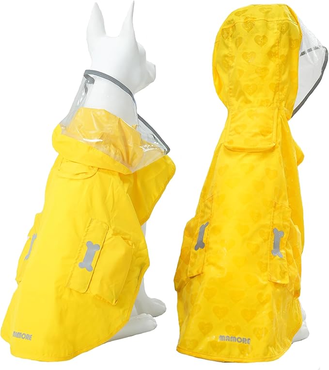 Dog Raincoat,Waterproof Rain Poncho with Hoodie, High Reflective Adjustable Pet Rain Jacket with Leash Hole for Small Medium and Large Dogs (Yellow(Water-Reactive Hydrochromic), Large: 22-37lbs)