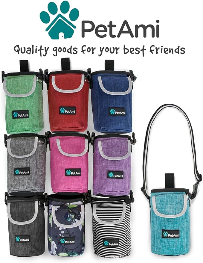 PetAmi Dog Treat Pouch, Large Pet Training Treat Pouch with Pocket, Dog Trainer Essentials Supply Holder with Poop Bag Dispenser, Training Bag for Kibbles Toys, 3 Ways to Wear (Gray)