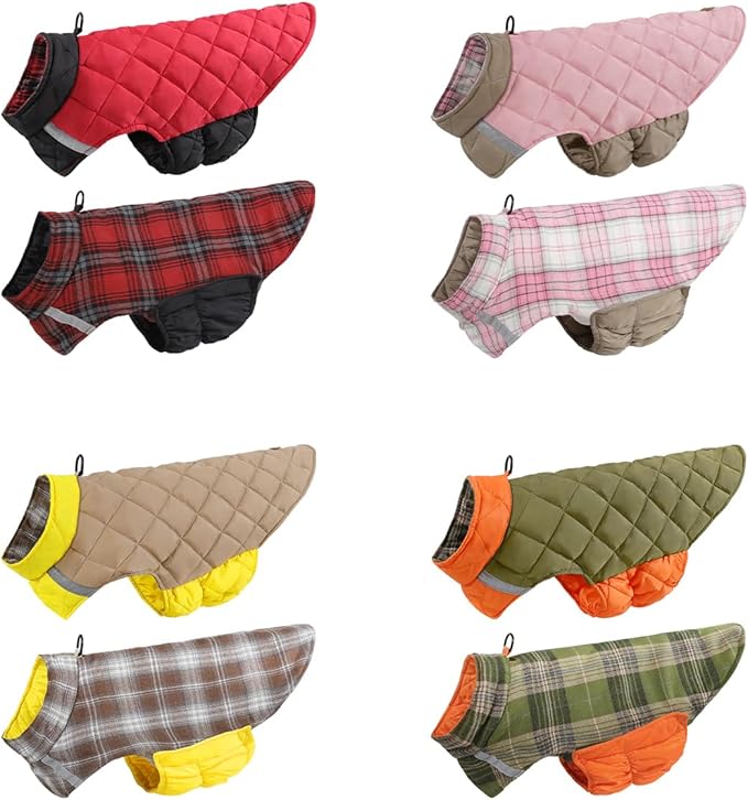 Reversible Waterproof Dog Coat - Adjustable Winter Jacket for Small to Large Breeds, Warm Cold Weather Apparel for Medium Dogs (Pink & Khaki, Small (Pack of 1))