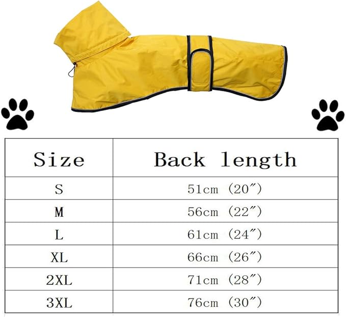 Morezi Dog Raincoat with Reflective Bar, Rain/Water Resistant, Adjustable Vest - Dog Raincoats for Greyhounds, Lurchers and Whippets - Yellow - Large