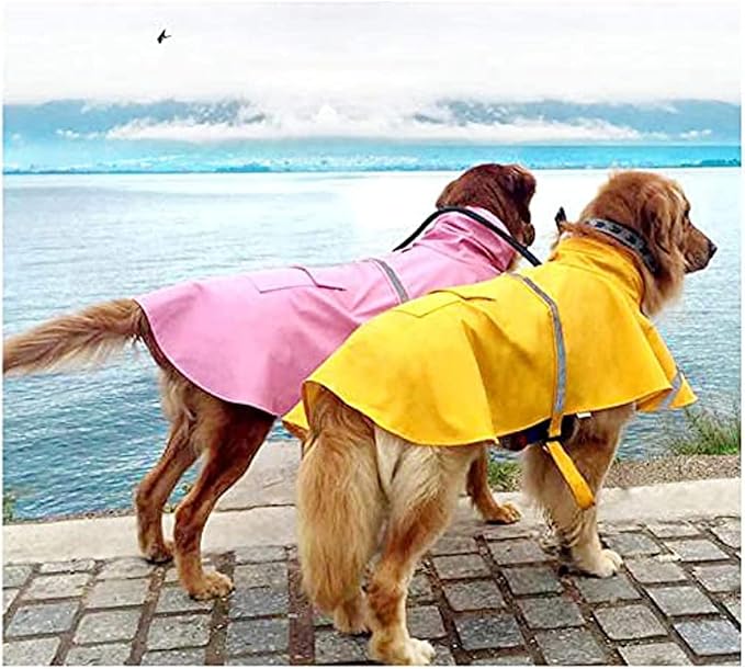 Mikayoo Large Dog Raincoat Adjustable Pet Waterproof Clothes Lightweight Rain Jacket Poncho Hoodies with Strip Reflective(Yellow,XXXL)