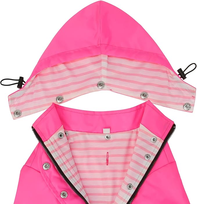 HDE Dog Raincoat Poncho Double Layer Zip Rain Jacket with Removable Hood, Leash Hole for Small to 3XL Dogs and Puppies Pink - 2XL