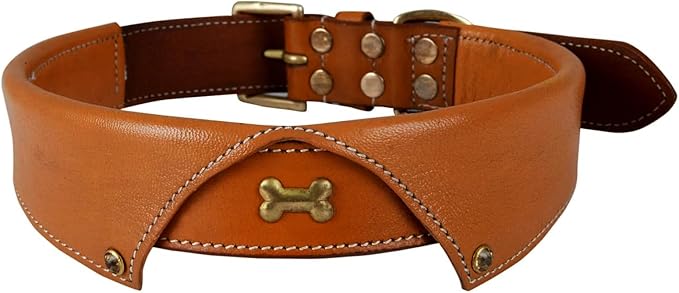 | Genuine Leather Dog Collar | Full Grain, Heavy Duty | Comfortable, Padded, Strong | Best for Pups, Small, Medium, Large & XL Breeds (Large (Fit Neck Size 18.5"-22.5"), Shirt Collar - Tan)