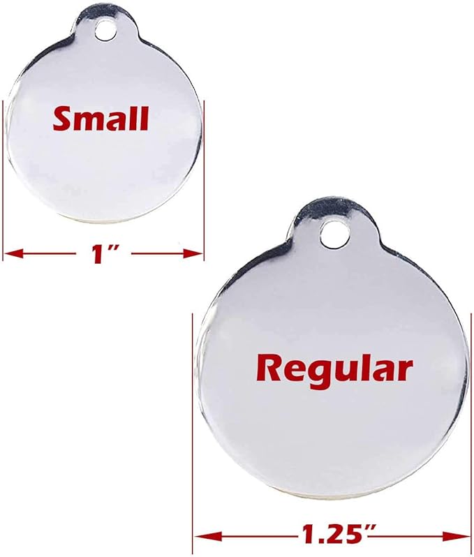 Engraved Pet Tag for Dogs and Cats - Personalized Front & Back up to 4 Lines of Text Custom Engraved ID, Round Paw Print Solid Plating Stainless Steel Blue Regular