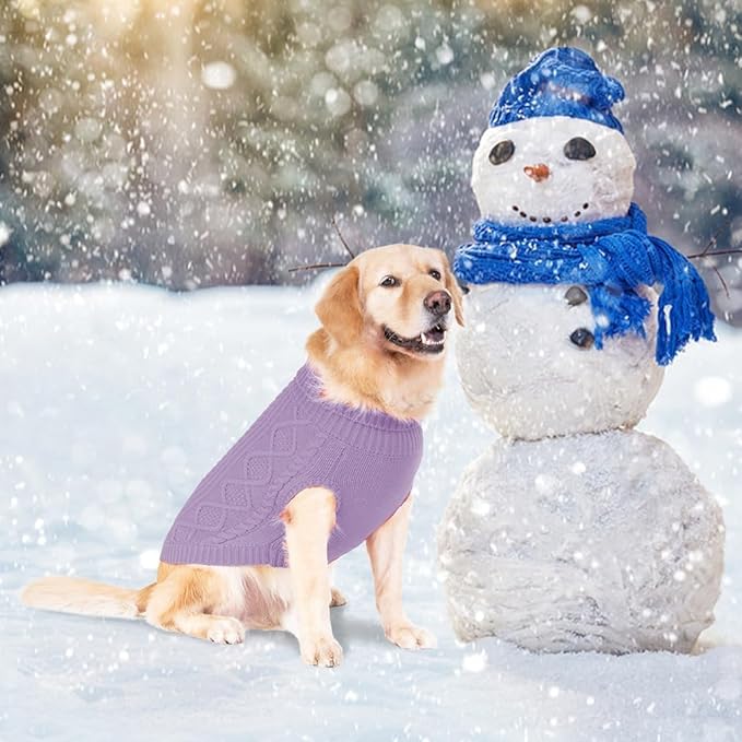 BINGPET Thermal Knitted Dog Sweater for Small Medium Large Dogs,Winter Dog Cat Coat Warm Sweartershirts Outfits,Classic Cable Knit Turtleneck Pullover Dog Jumper Coat Warm Sweartershirts