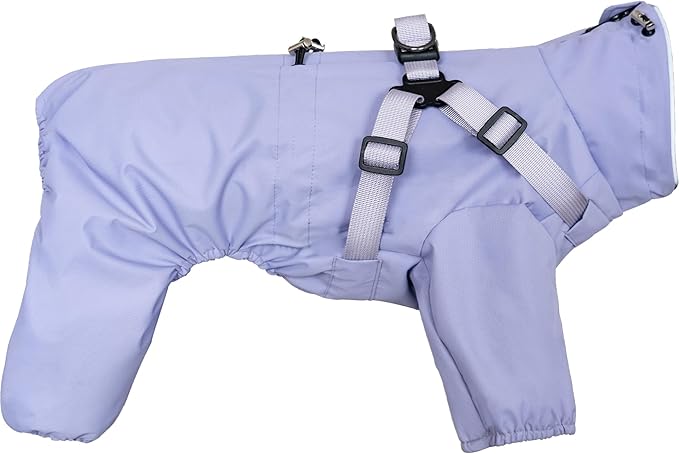 Mile High Life Waterproof Dog Raincoat, Full Coverage Small Dog Rain Coat with Harness, Adjustable 4 Legs Puppy Rain Jacket with Reflective Strip and Elastic Cuffs (Purple, M Back Length 14.6")