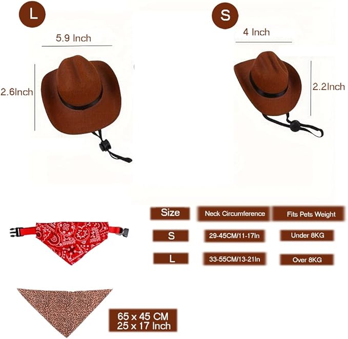 Dog Cowboy Costume Mini Black Cowboy Hat Pet Bandana Halloween Costume for Cat Size S