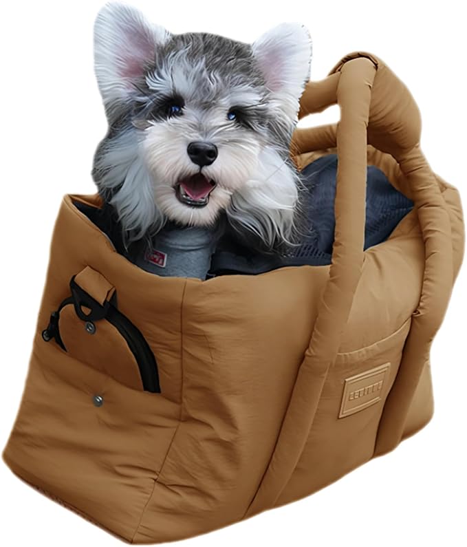 Dog Walking Bag Sling, Dog Carrier Purse with Safety Leash Clip,Warm Soft Sided Pet Carrier Purse for Small Medium Dogs Cats Portable Hands-Free Shoulder Tote for Outdoor Travel (Dark Brown)
