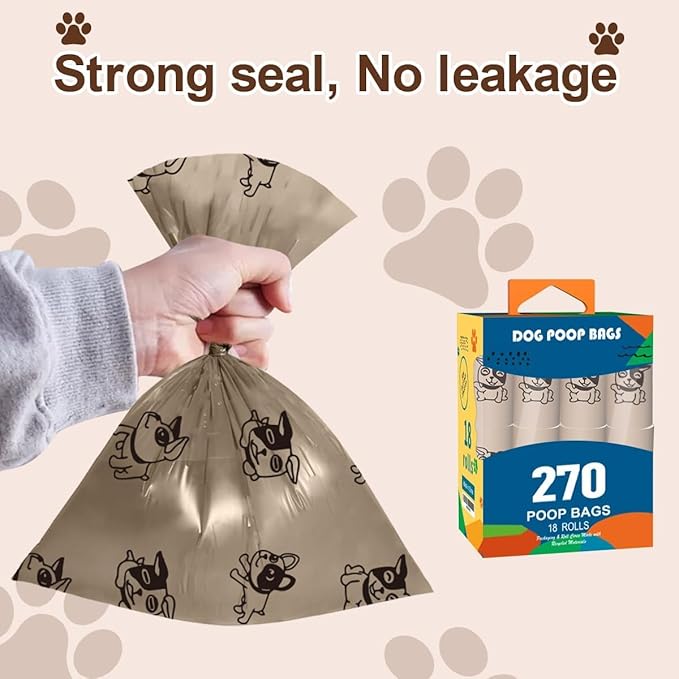 Thick Strong Leak Proof Waste Bag for Dogs with Holder-270 CoffeeLarge Poop Bags,Biodegradable Dog Poo Bags with Corn Starch Blended Compostable Bag