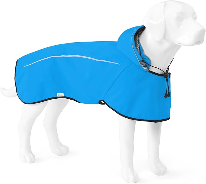 Mile High Life Dog Raincoat, Adjustable Waterproof Pet Rain Jacket, Reflective Hooded Poncho for Small Medium Large Dogs, Lightweight Breathable Pet Rain Coat (Blue,S Chest 18"-22")
