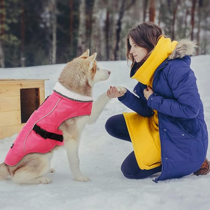 EMUST Dog Coat for Winter, Cozy Winter Jackets for Small/Medium/Large Dogs, Solid Color Dog Apparel for Cold Weather with Fleece Lining, Pink, XXXL