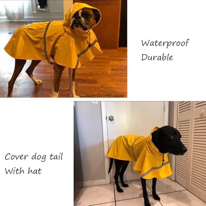 NACOCO Large Dog Raincoat Adjustable Pet Water Proof Clothes Lightweight Rain Jacket Poncho Hoodies with Strip Reflective (M, Orange)