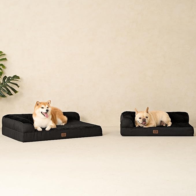 EHEYCIGA Memory Foam Dog Bed Large Sized Dogs, Waterproof Dog Bed Orthopedic with Washable Removable Cover, Non-Slip Pet Bed Couch, 36x27x6 Inches, Black
