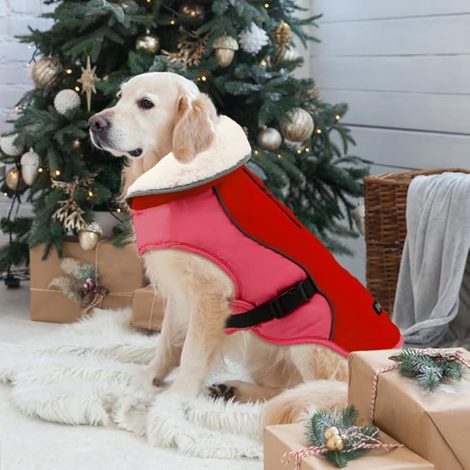 EMUST Dog Coat for Winter, Cozy Winter Jackets for Small/Medium/Large Dogs, Solid Color Dog Apparel for Cold Weather with Fleece Lining, New Orange, XXXL