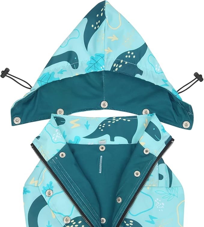 HDE Dog Raincoat Poncho Double Layer Zip Rain Jacket with Removable Hood, Leash Hole for Small to 3XL Dogs and Puppies Dinosaurs - M