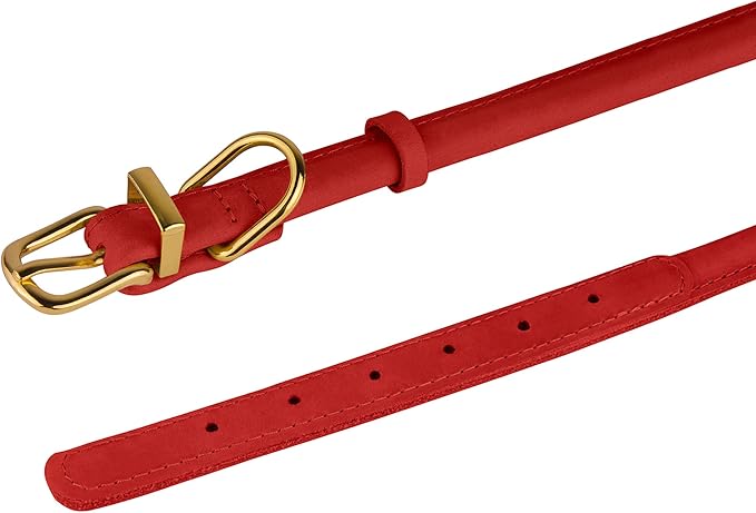 BronzeDog Rolled Leather Dog Collar with QR ID Tag, Adjustable Soft Round Collars for Small Medium Large Dogs Puppy (16" - 19" Neck Size, Classic Red)