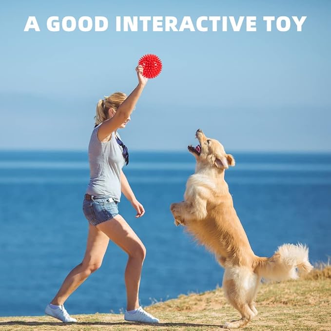 4.5” Heavy Duty Squeaky Dog Balls Toys for Medium Large Dogs 4 Pack Indestructible Dog Toys for Aggressive Chewers Spike Dog Balls for Clean Teeth and Training Dog Toys for Boredom and Stimulating