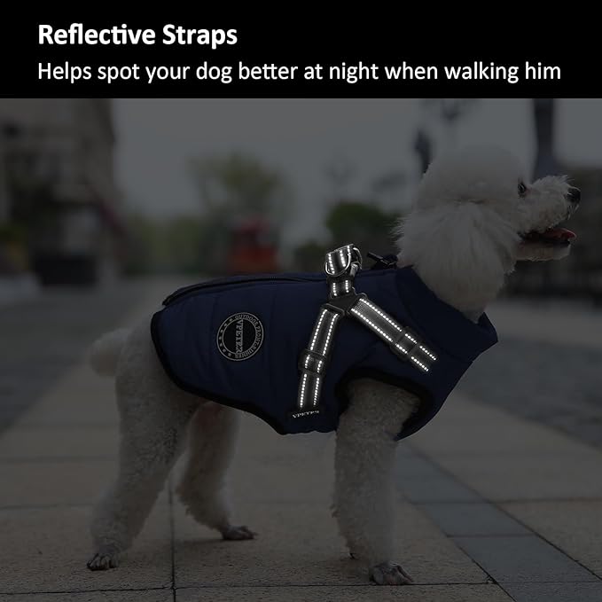 Dog Winter Coat,Warm Jacket Paded Fleece Pet Vest with Built in Harness, Windproof Reflective Cozy Adjustable Snow Pet Coat Clothes with Zipper for Small Medium Dogs