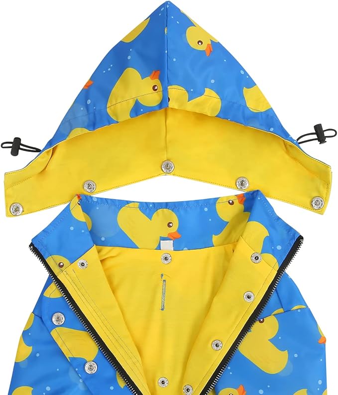 HDE Dog Raincoat Poncho Double Layer Zip Rain Jacket with Removable Hood, Leash Hole for Small to 3XL Dogs and Puppies Ducks Blue - M