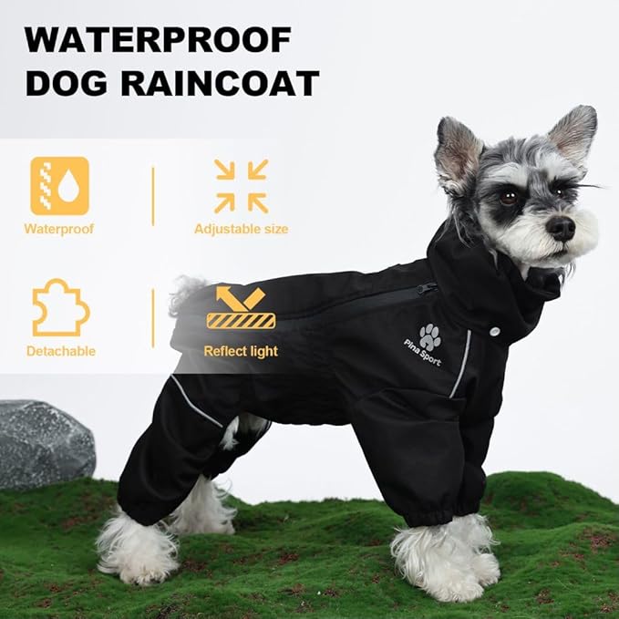PINA Waterproof Dog Jacket with Hood, Lightweight with Leash Hole, Dog Poncho with Reflective Strap - Full Wrap protect