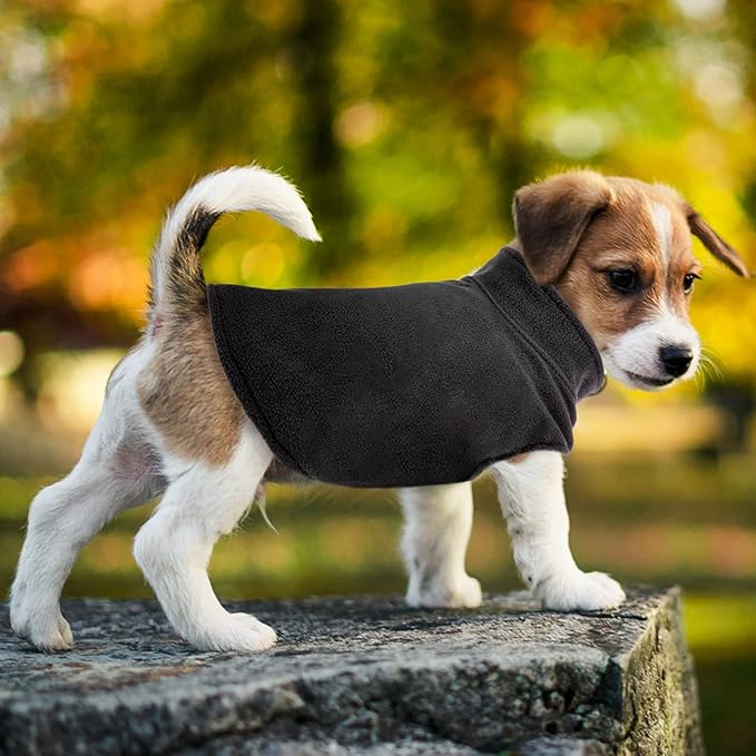 FUAMEY Dog Fleece Vest for Small Dogs,Warm Stretchy Dog Sweatshirts Pullover with Leash Hole Dogs Sweater Soft Pet Turtleneck Cozy Pet Vest Lightweight Sleeveless Black S