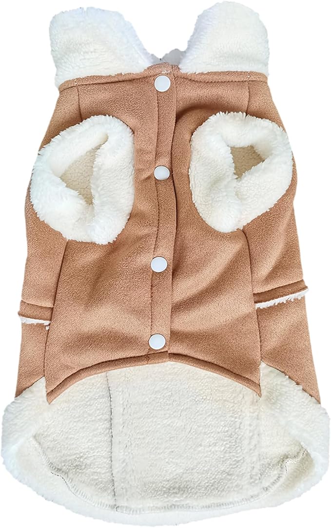 Jecikelon Bowtie Dog Cold Weather Coat Fleece Lining Warm Pet Puppy Turtleneck Dogs Winter Coats for Small Dogs Jacket with D-Ring Leash (Large, Khaki)