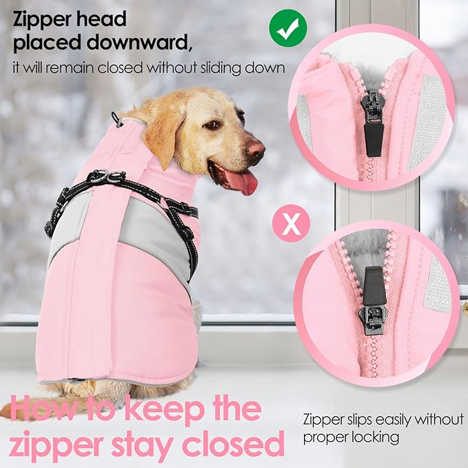 AOFITEE Dog Winter Coat, Dog Coat with Harness Built in, Dogs Jacket for Large Dogs, Reflective Waterproof Pet Puffer Jacket Snowsuit, Warm Fleece Windproof Pet Sweater for Cold Weather, XL