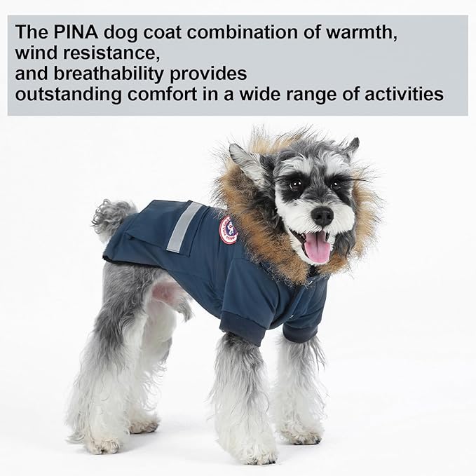 PINA Small Dog Coats - Waterproof, Warm Winter Jacket with Faux Fur Hood, Reflective, Flannel Lined, Windproof, Pocket