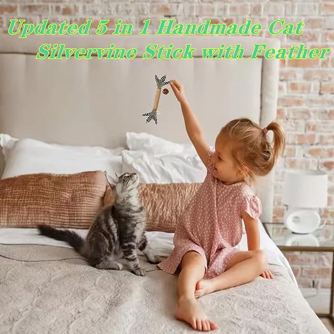 Cat Toys, 12pack Silvervine Cat Feather Toy Kitten Chew Stick Catnip Treat with Bell for Cleaning Teeth Indoor Kitty Teaser Wand Molar Snack for Interactive Pet Pig-1