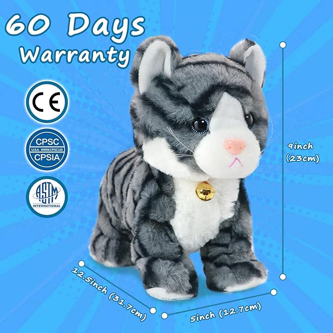 Smalody Interactive Electronic Plush Toy - Upgrade with LED Light Eyes Animated Sound Control Electronic Pet, Robot Cat Kitten Toys Gifts for Boys & Girls Kids Birthday Christmas (Gray)