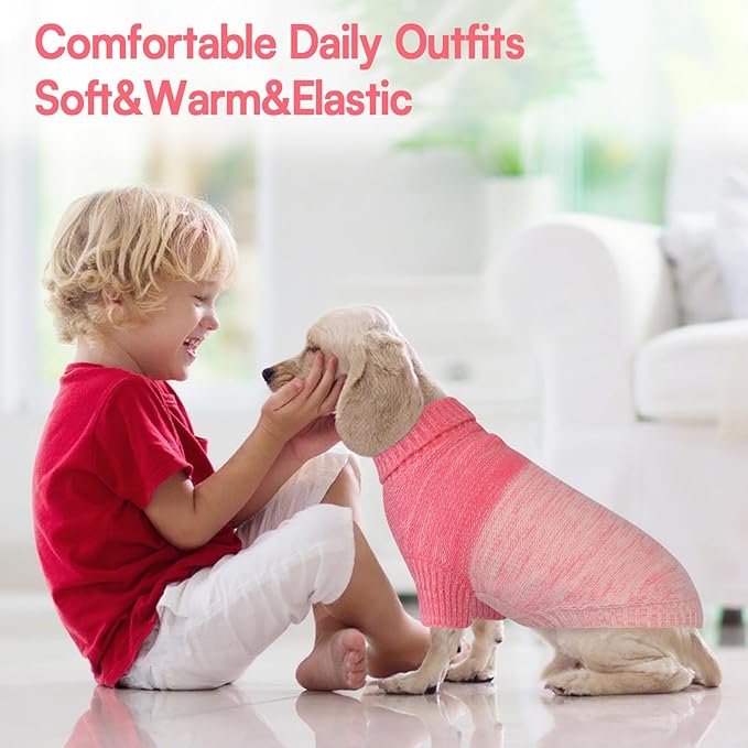 Queenmore Small Dog Sweater, Knitted Pullover Puppy Sweater,Cold Winter Pet Sweaters for Dog Girls Boys, Soft Turtleneck Knit Sweater with Leash Hole,Long Sleeves Christmas DogSweater(Pink,S)