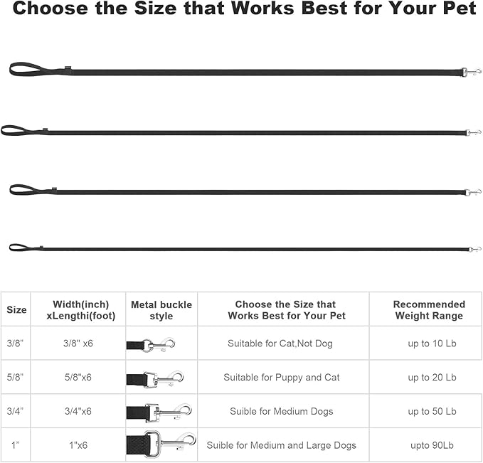 AMAGOOD 6 FT Puppy/Dog Leashes, Strong Traditional Style Leash with Easy to Use Collar Hook,Dog Lead Great for Small and Medium and Large,2 Pack (Black and Black,5/8")