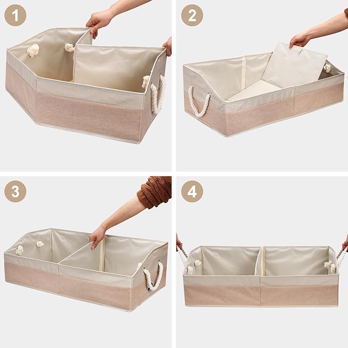Large Dog Toy Basket With Handle, Foldable Dog Toy Box for Living Room Area, 28.5" Basket for Toy, Clothes, Organizers and Storage with Hard Board, Anti-slip for Pet Toys (Beige, Large)